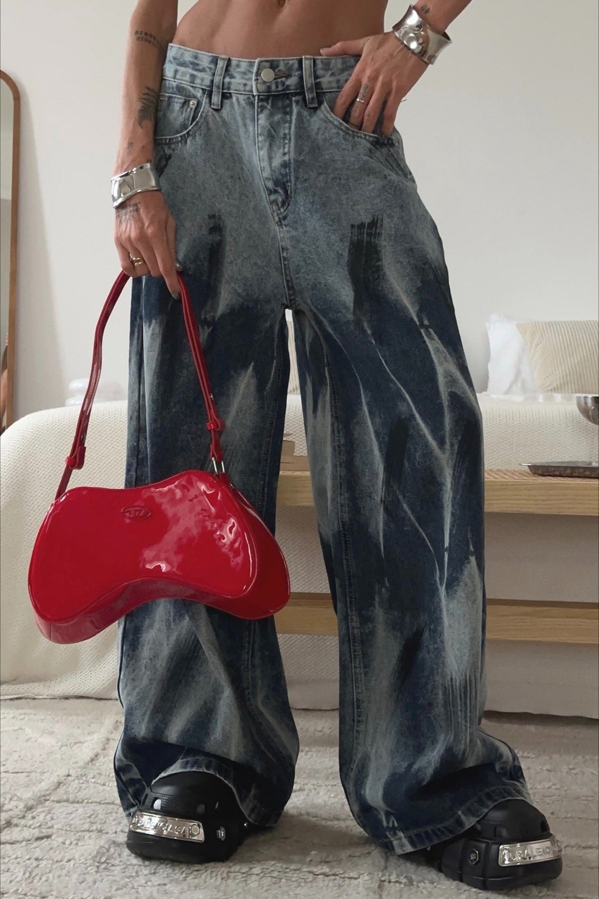 Vintage Tie-Dye High-Waist Wide-Leg Jeans