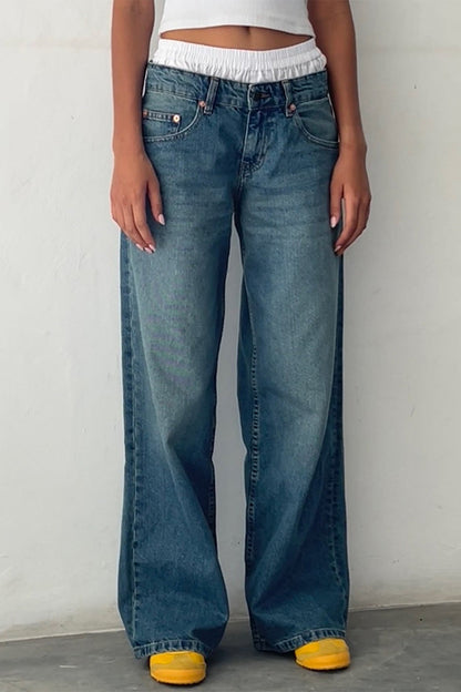 Vintage Low Rise Washed Straight Jeans