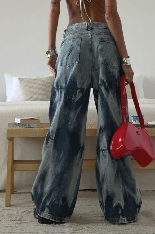 Vintage Tie-Dye High-Waist Wide-Leg Jeans