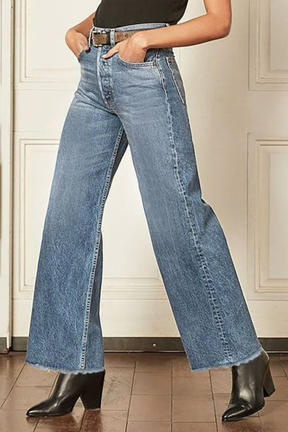 Raw Hem High Waist Straight Jeans