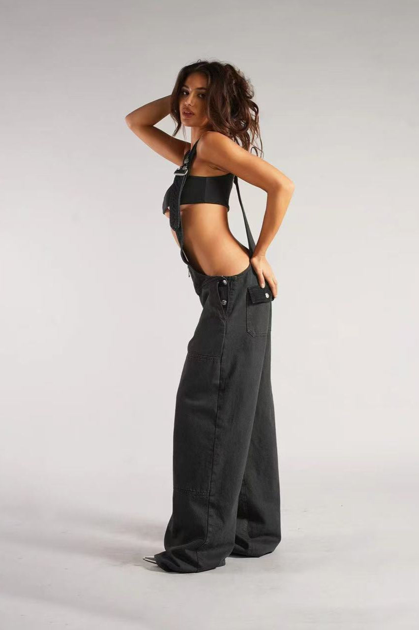 Low Rise Wide Leg Overall Jeans