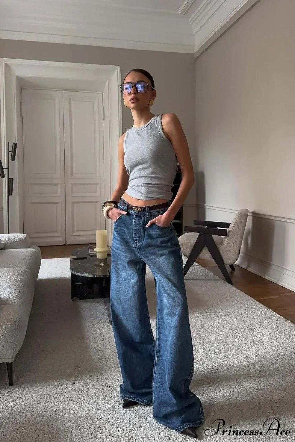 Elegant High Waist Loose Straight Leg Jeans