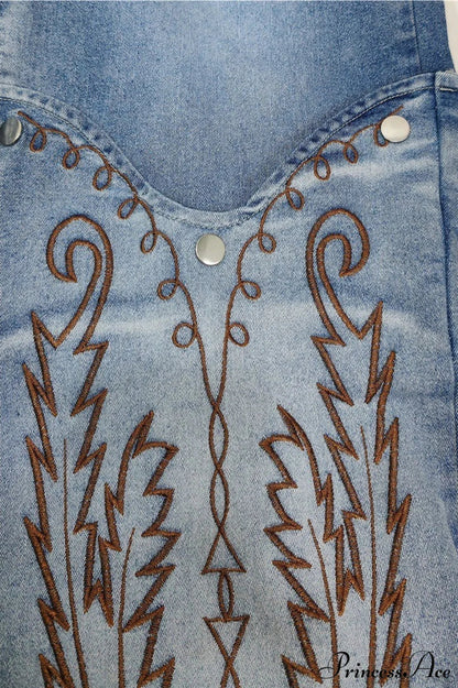 Embroidered Vintage High Waist straight Jeans