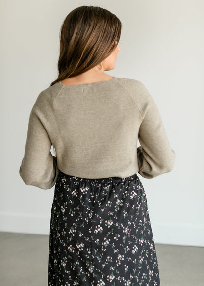 Essential V-Neck Balloon Sleeve Sweater - FINAL SALE