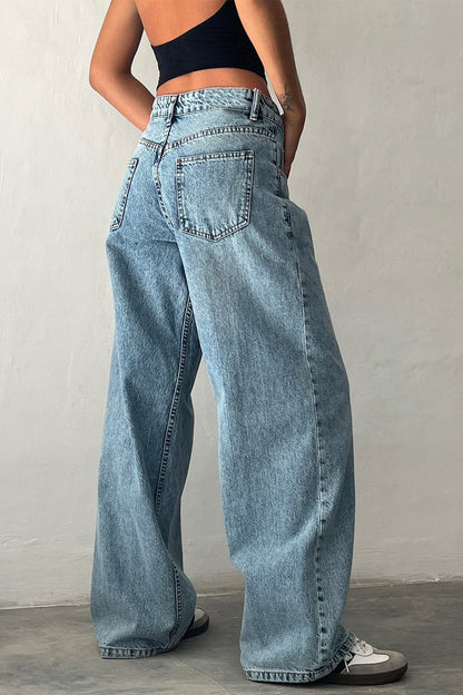 Vintage Low Rise Washed Straight Jeans