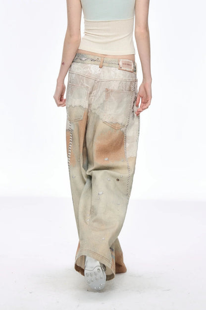 Tie Dye Baggy Wide Leg Denim Jeans