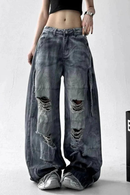 Tie Dye Ripped Wide Leg Jeans