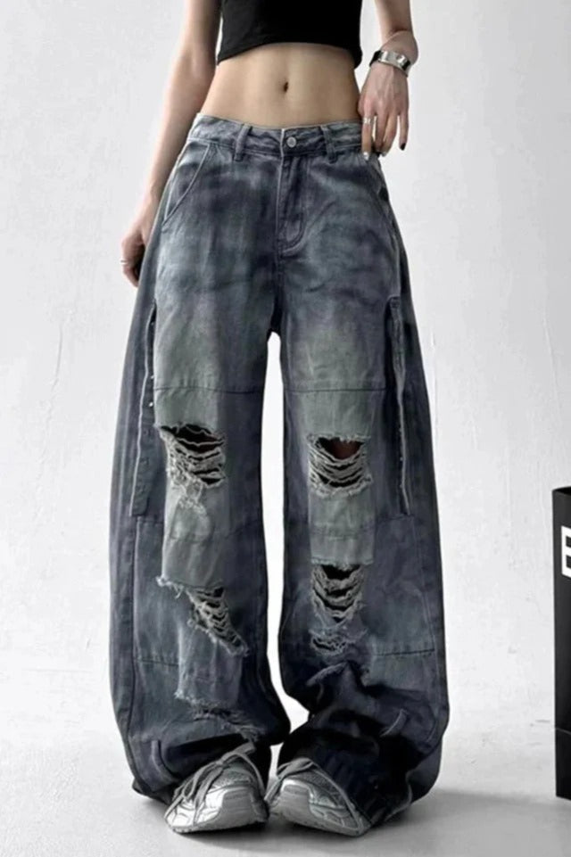 Tie Dye Ripped Wide Leg Jeans