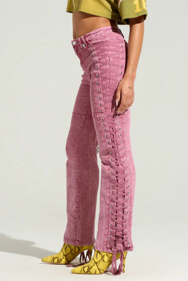 Drawstring Lace Up Denim Jeans