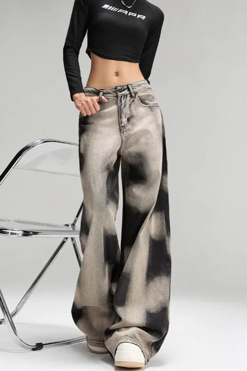 Vintage Grey Tie Dye Wide Leg Jeans