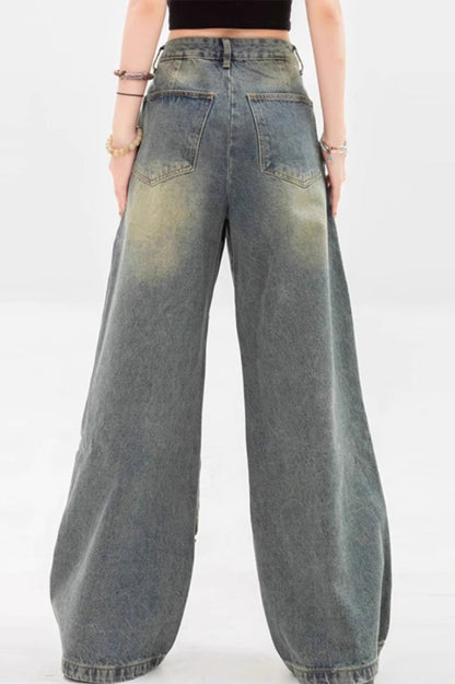Heavy Cutout Vintage Long Wide Leg Jeans