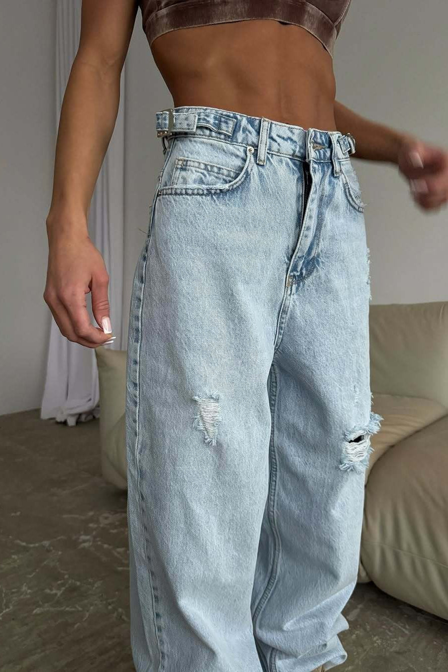 High Waist Ripped Wide Leg Jeans