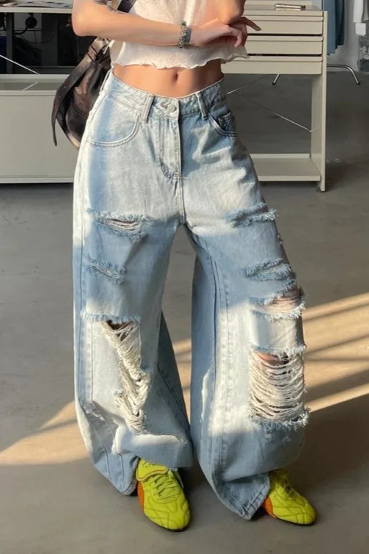 Loose Fit Dragged Hem Jeans