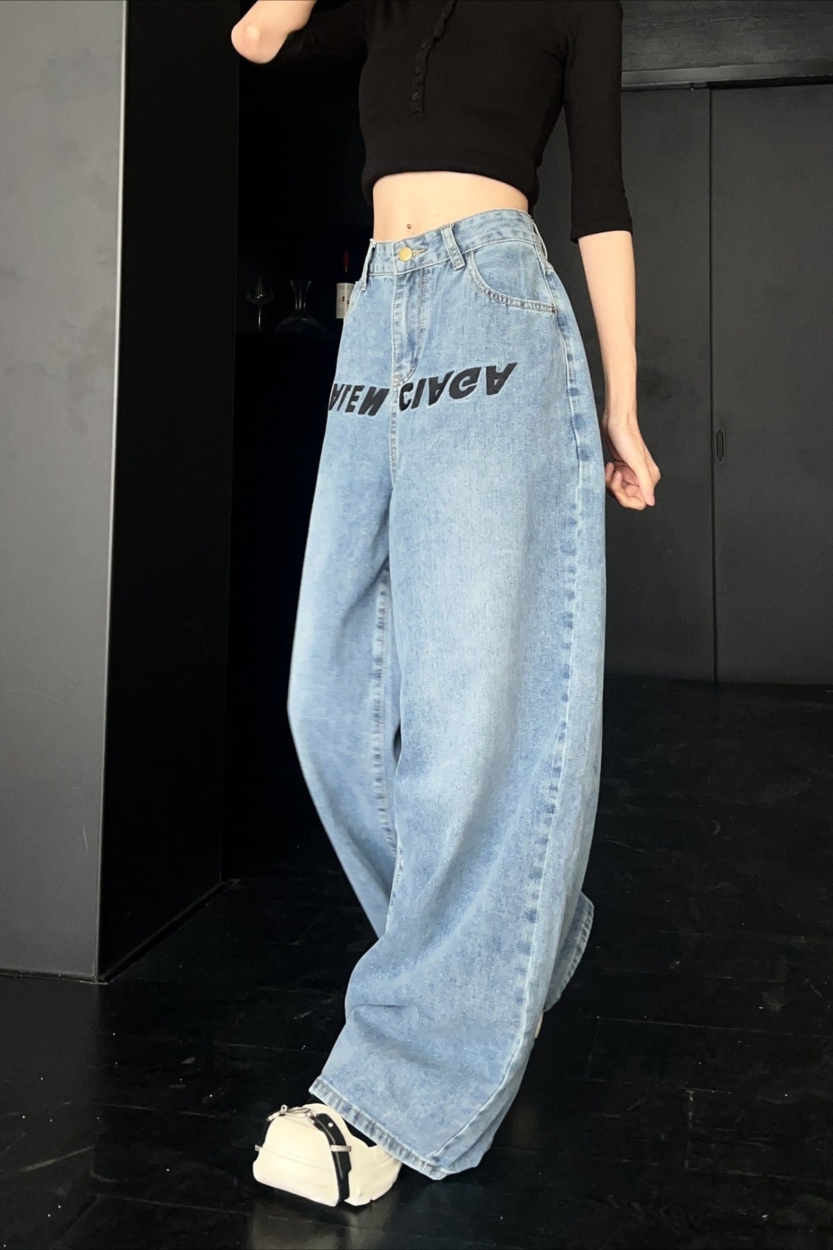 Light Wash Embroidered Baggy Jeans