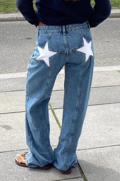 Star Print Loose Wide Leg Jeans