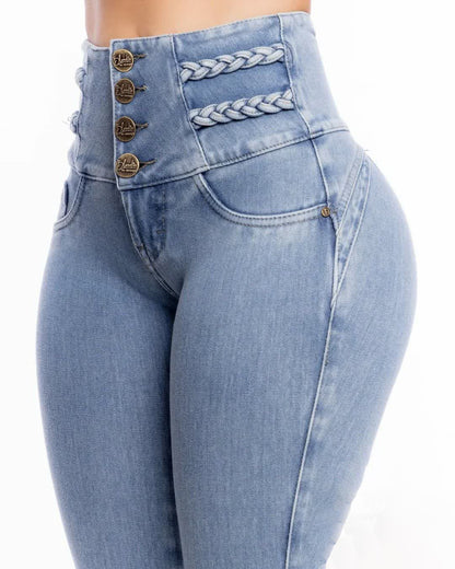 Wideband Waist Button Front Skinny Jeans