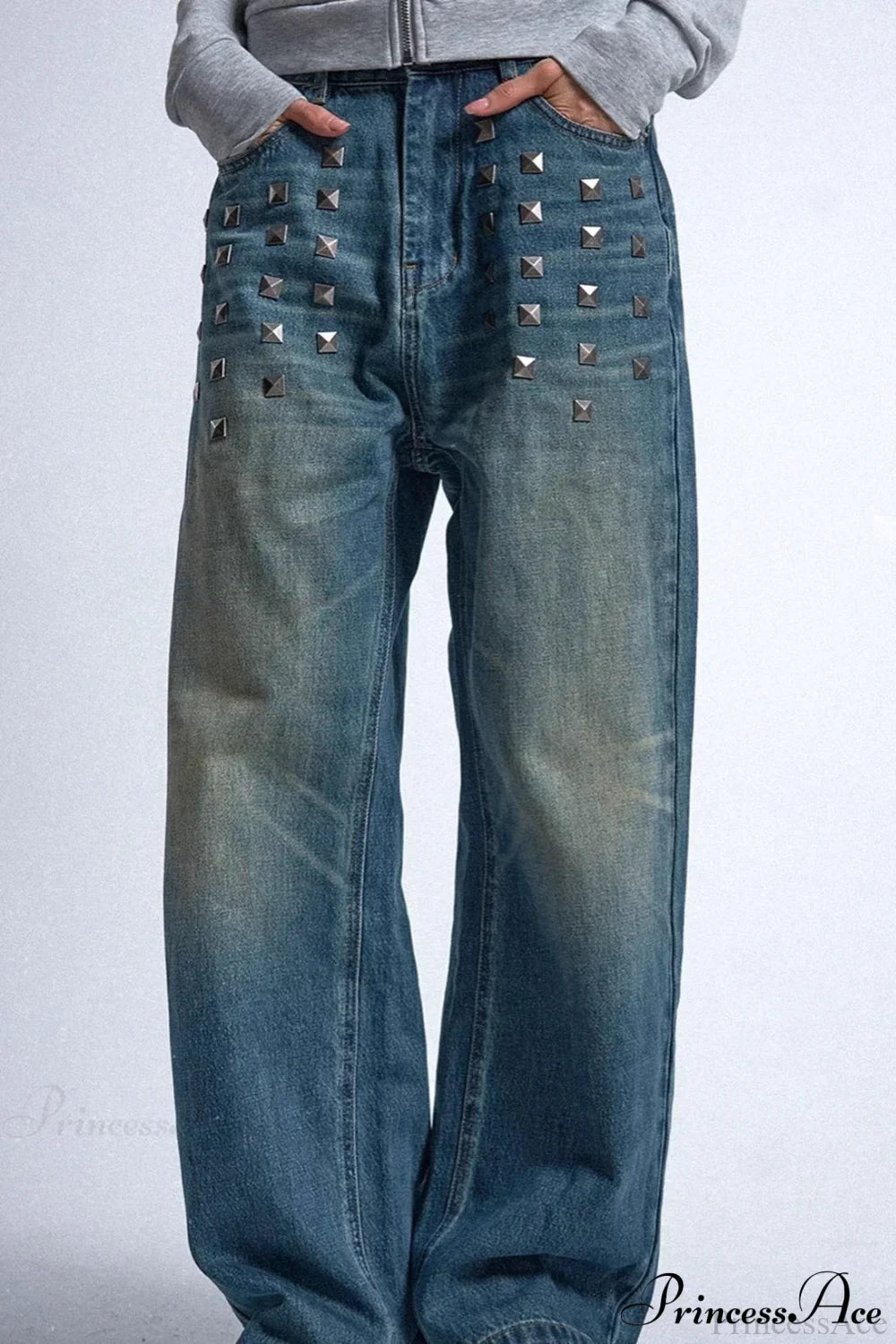 Gothic Streetwear Riveted Loose Jeans