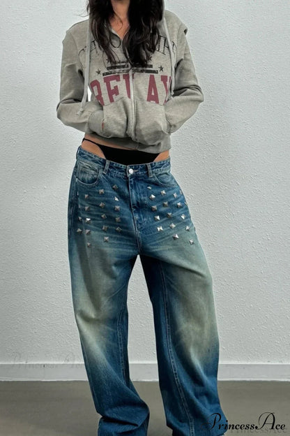 Gothic Streetwear Riveted Loose Jeans