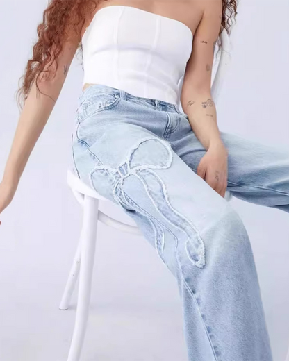 Raw Bow Jeans On The Side