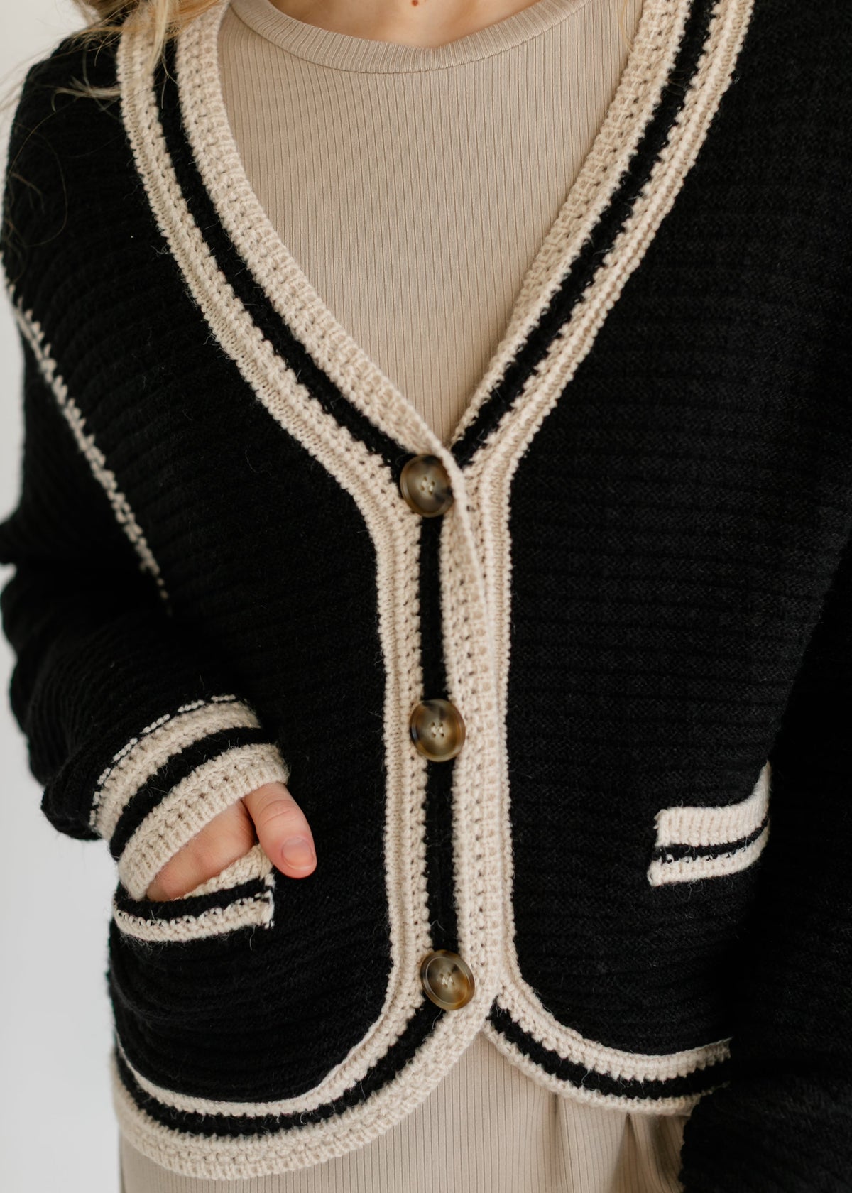Heartloom® Kenya Button Front Contrast Stripe Cardigan - FINAL SALE