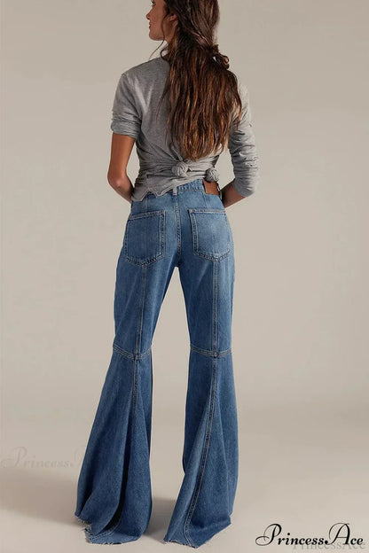 High Waist Floor-Length Wide Flare Elegant Jeans