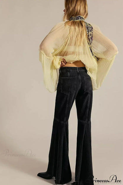 High Waist Floor-Length Wide Flare Elegant Jeans