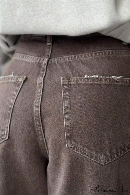 High Waisted Brown Straight Leg Jeans