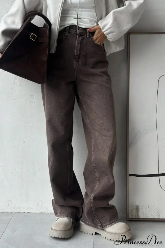 High Waisted Brown Straight Leg Jeans