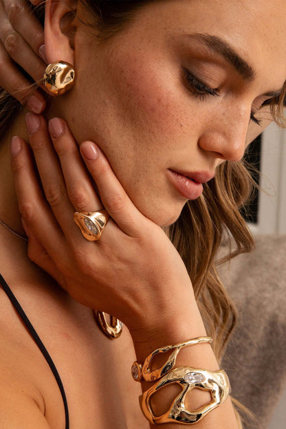 Molten Button Studs - Gold