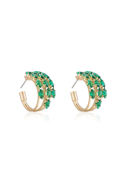 Multi-Crystal Huggie Hoop Earrings - Emerald
