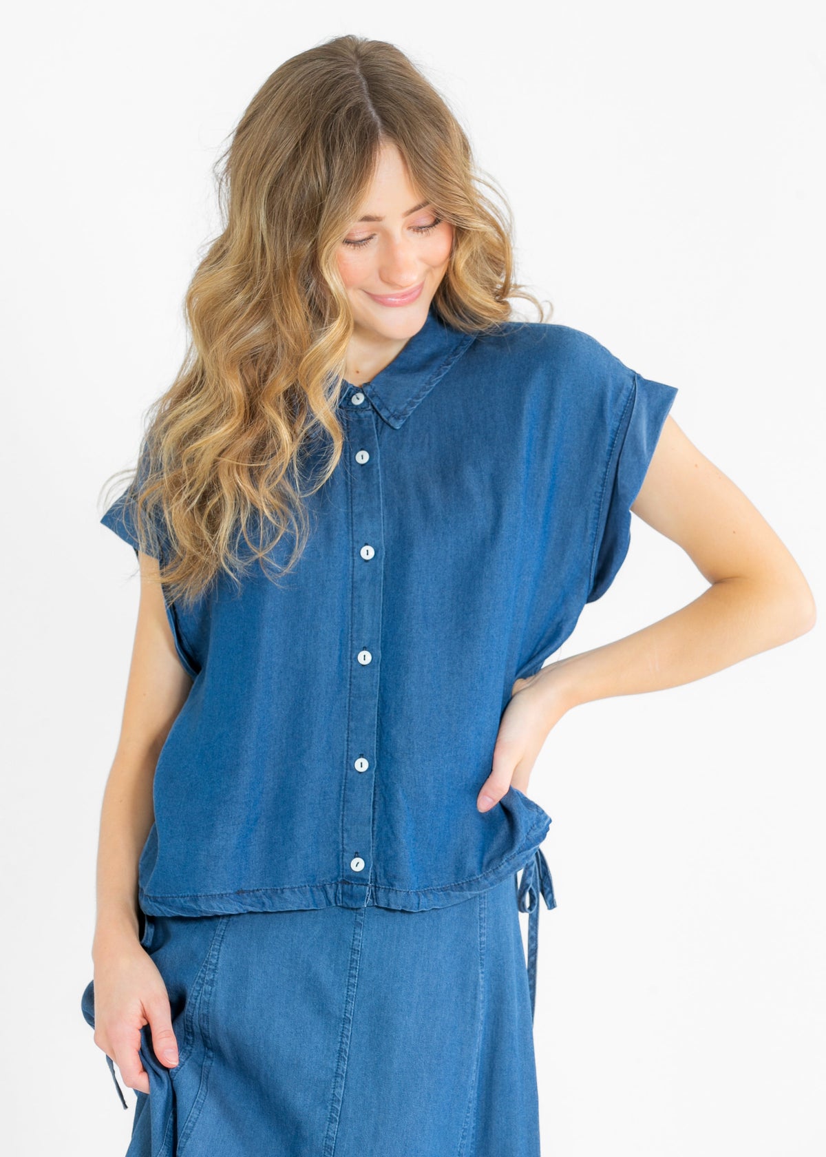 Indigo Tencel Buttoned Denim Top - FINAL SALE