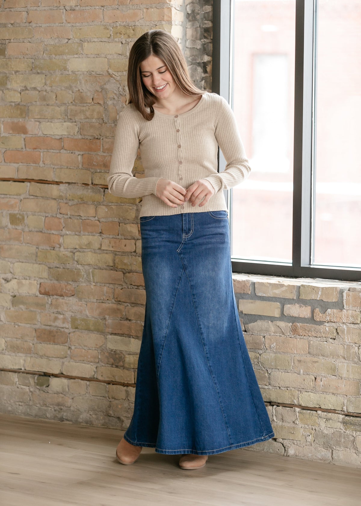 Jennifer A-Line Long Denim Skirt