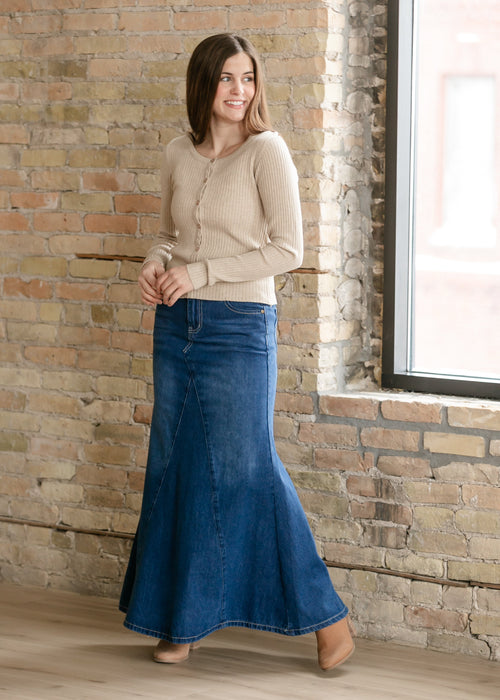 Jennifer A-Line Long Denim Skirt
