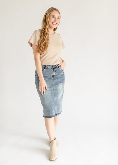 Kaitty Vintage Wash Midi Skirt - FINAL SALE