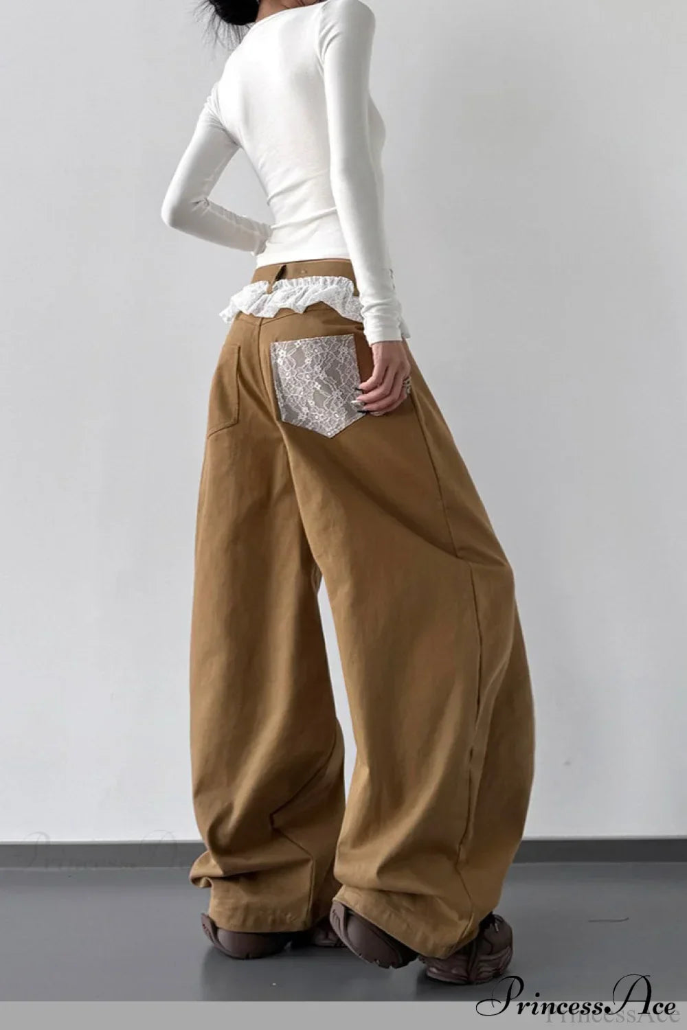 Lace Panel High Waist Wide Leg Jeans