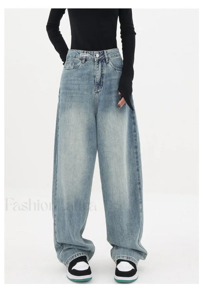 Light Blue Wash Trendy Baggy Boyfriend Jeans