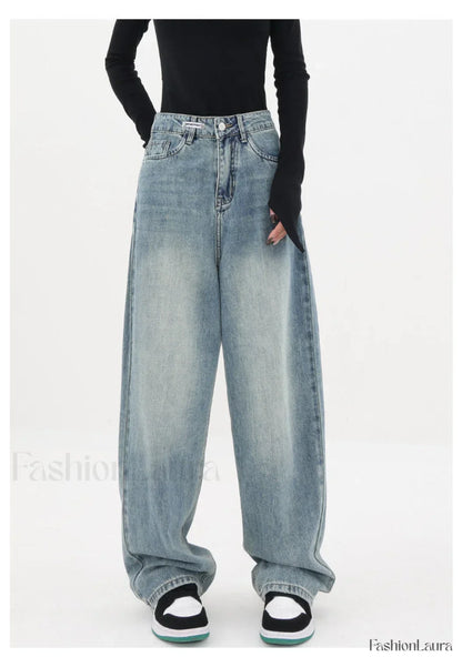 Light Blue Wash Trendy Baggy Boyfriend Jeans