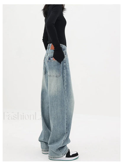 Light Blue Wash Trendy Baggy Boyfriend Jeans