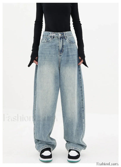 Light Blue Wash Trendy Baggy Boyfriend Jeans