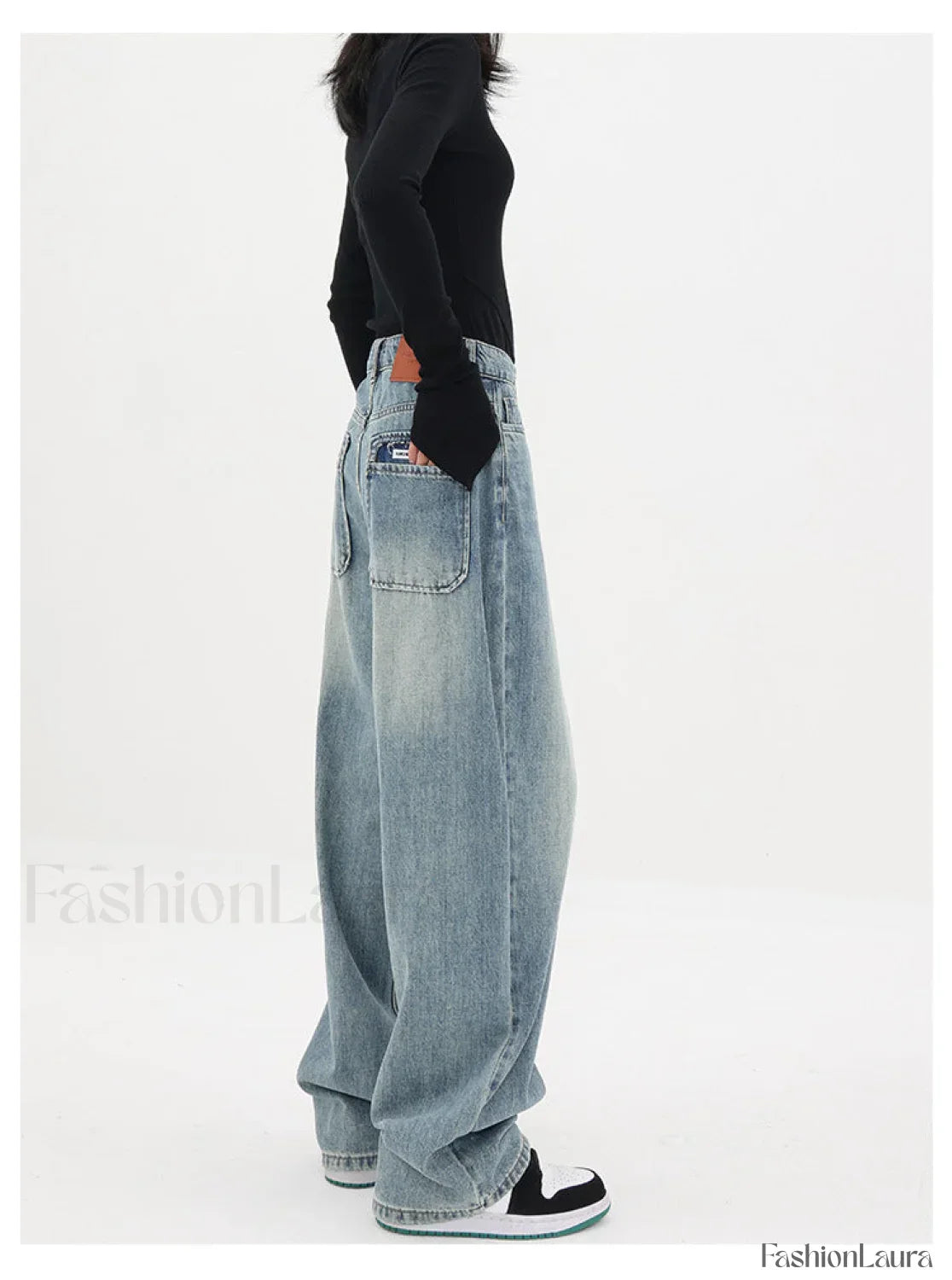 Light Blue Wash Trendy Baggy Boyfriend Jeans