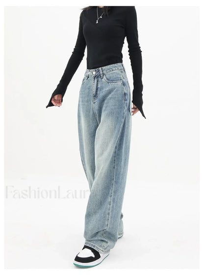 Light Blue Wash Trendy Baggy Boyfriend Jeans