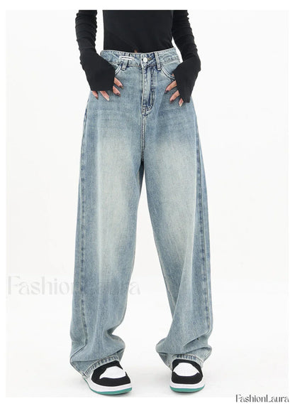 Light Blue Wash Trendy Baggy Boyfriend Jeans