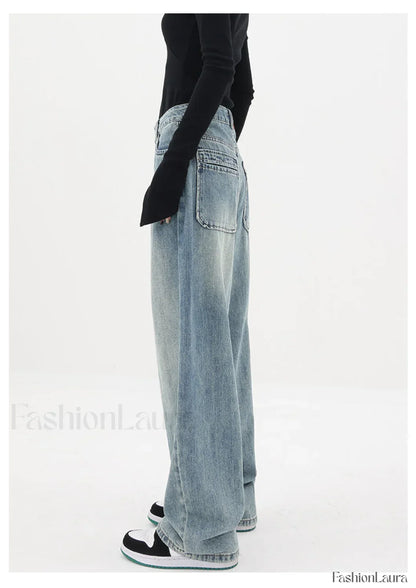 Light Blue Wash Trendy Baggy Boyfriend Jeans