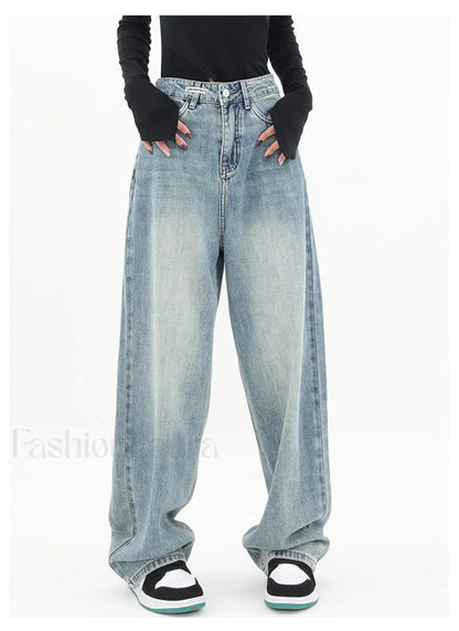 Light Blue Wash Trendy Baggy Boyfriend Jeans
