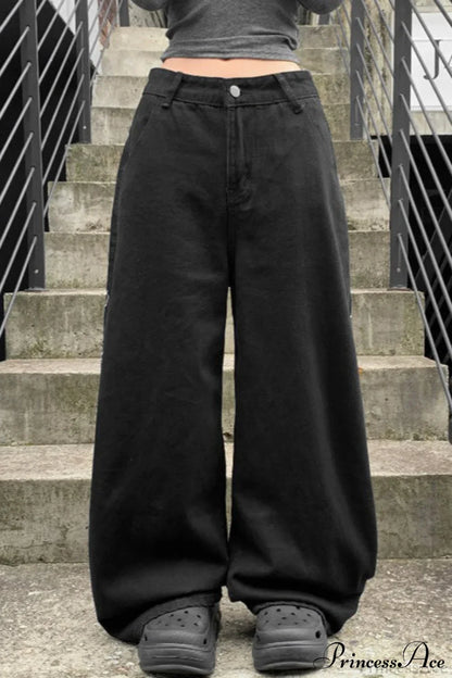 Loose Straight Leg Embroidered Low Waist Jeans