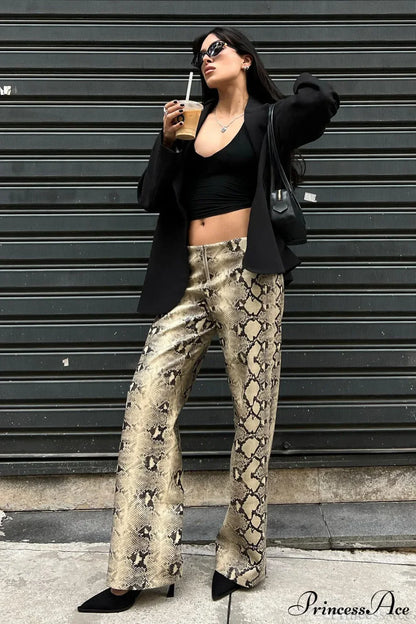 Low-Waist Snake Print Wide-Leg Jeans