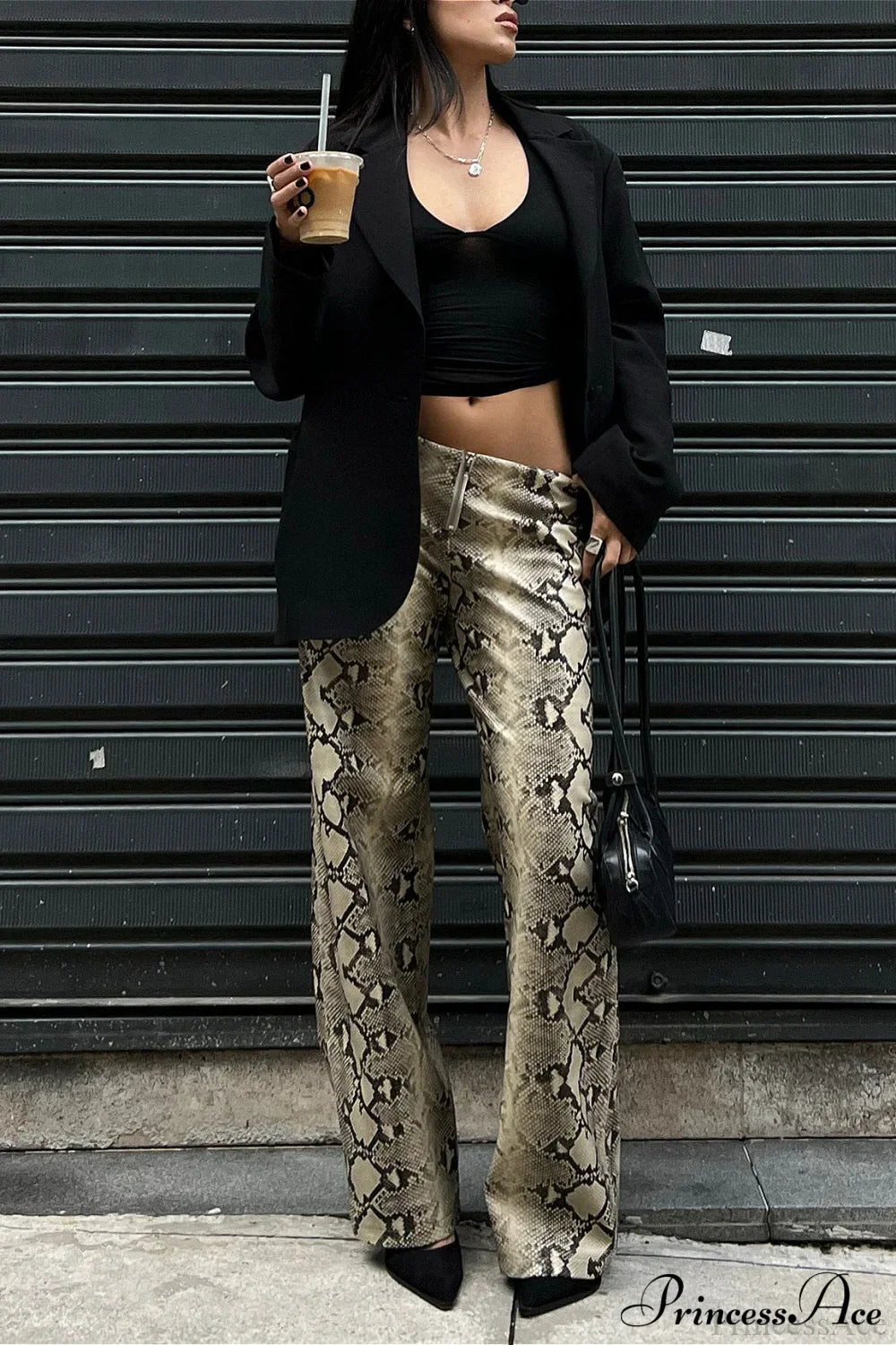 Low-Waist Snake Print Wide-Leg Jeans