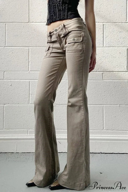 Low Waisted Slim Cargo Flared Leg Jeans