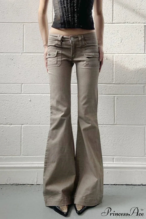 Low Waisted Slim Cargo Flared Leg Jeans