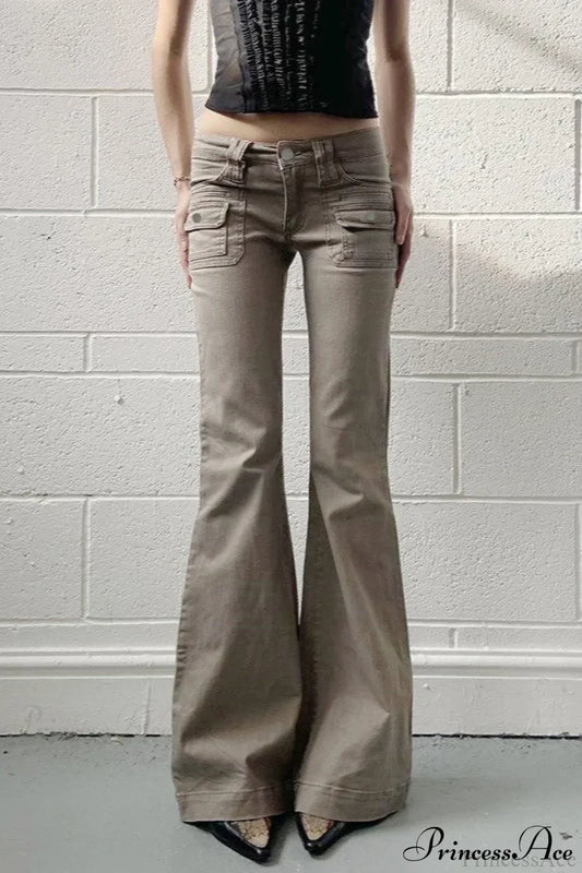 Low Waisted Slim Cargo Flared Leg Jeans